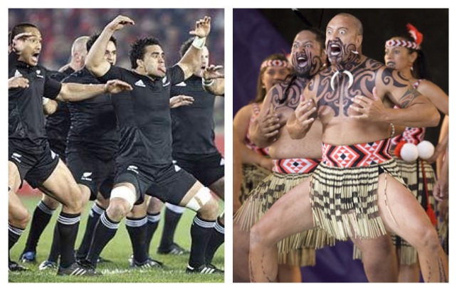 The New Zealand national rugby union team ritualistically precede games with the ka mata haka, a traditional Maori dance. Image credit : Theatre Room Asia